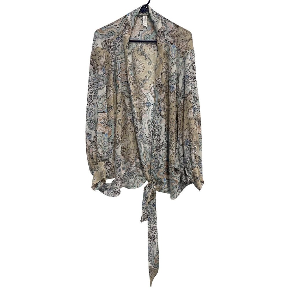I Love Wrap Top Size Small Medium Paisley Print Long Sleeve Pastel Bohemian Chic